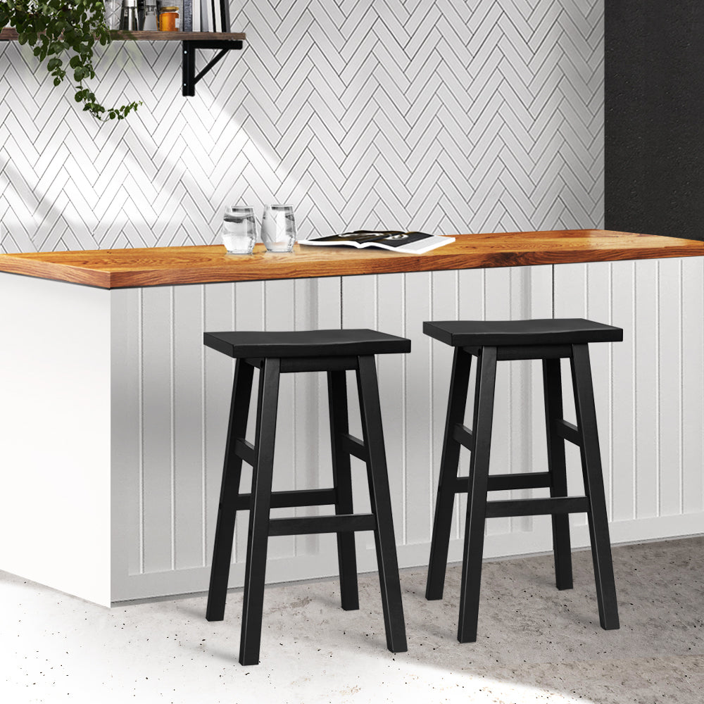 Artiss Set of 2 Beech Wood Bar Stools - Black