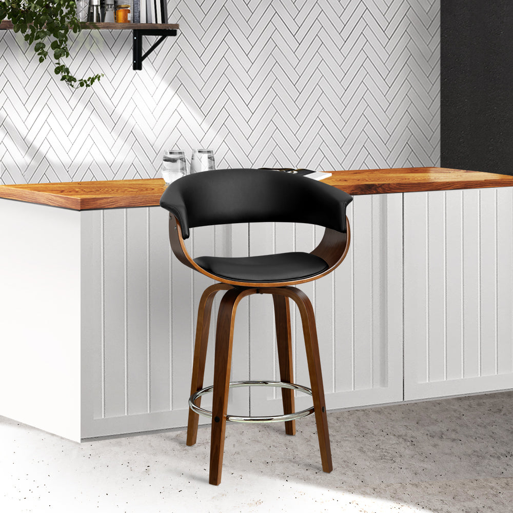 Artiss Swivel PU Leather Bar Stool - Wood and Black