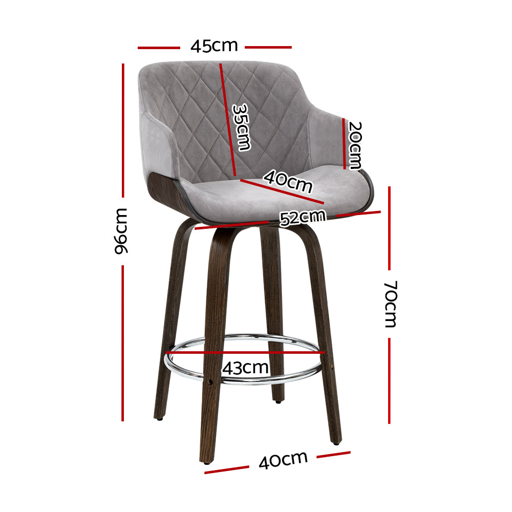 Artiss Velvet Bar Stool Swivel - Grey and Wood